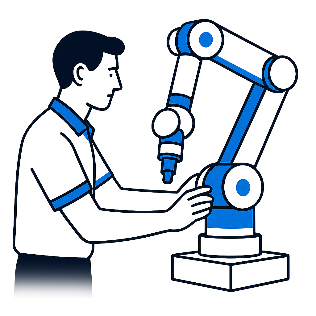 Illustration of a man operating a robotic arm